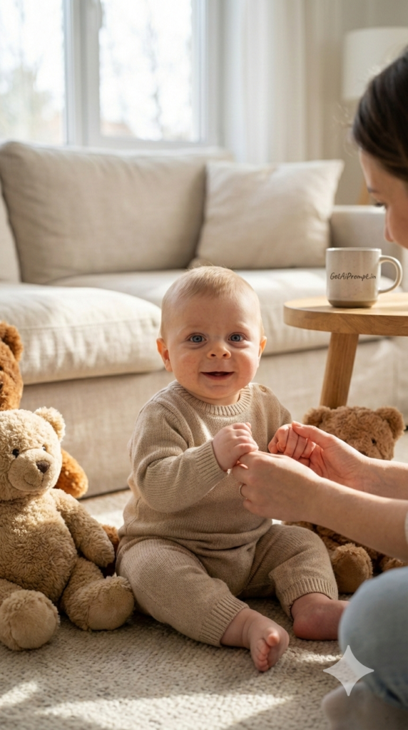 Parent Interaction Teddy Theme Family Bonding Emotional Baby Photoshoot AI Portrait