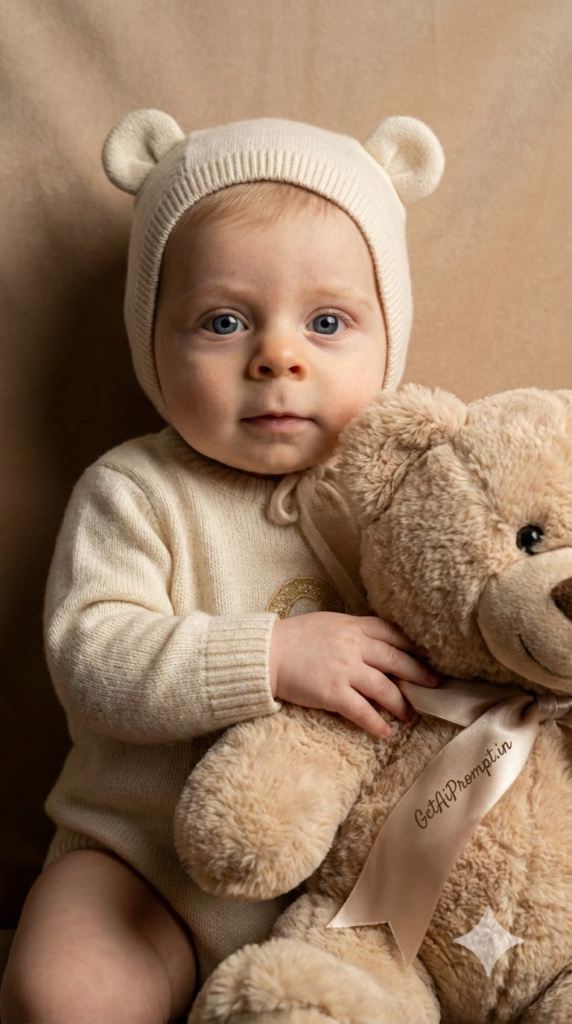 Luxury Editorial Teddy Concept Vogue Bambini High Fashion Baby Photography AI Prompt
