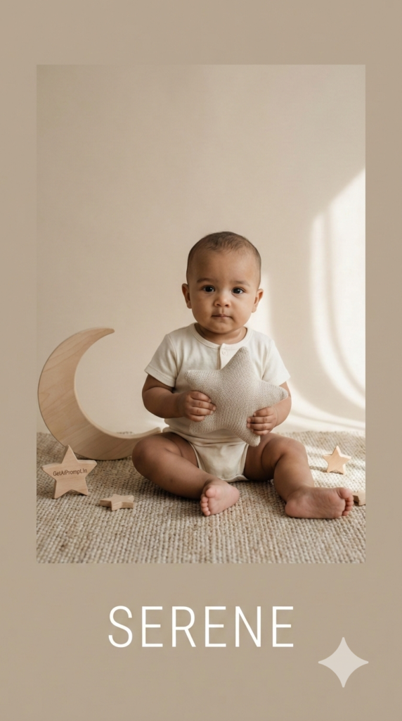 Minimal Scandinavian Moon Theme Neutral Baby Photography AI Prompt GetAiPrompt