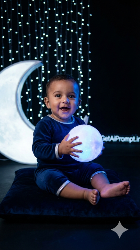 Night Glow LED Star Backdrop High Contrast Baby Night Photo AI Prompt