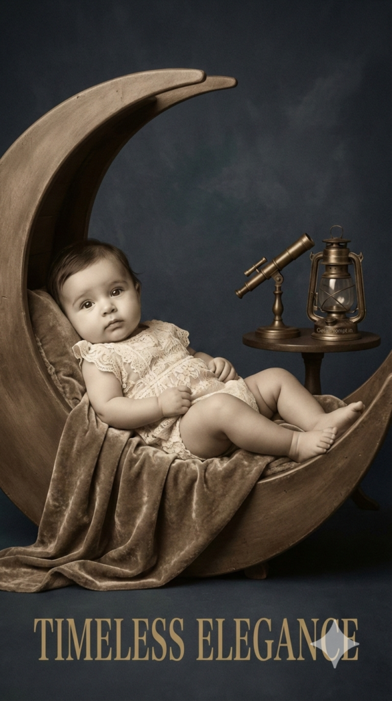 Vintage Celestial Portrait Antique Baby Moon Stars AI Generation Idea