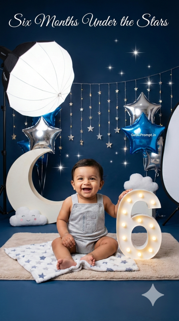 Cosmic Milestone Theme Baby Birthday AI Photoshoot Moon Props