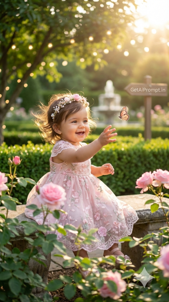 Outdoor Royal Garden Princess Golden Hour AI Photography Prompt