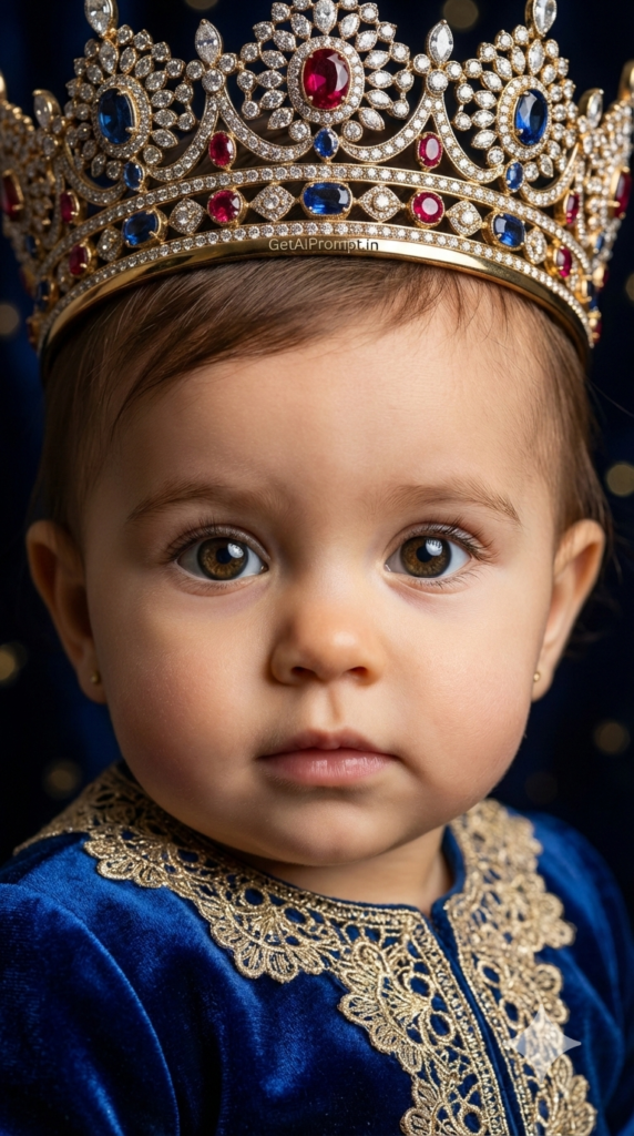 Majestic Crown Close-Up Hyper-Macro AI Royal Baby Portrait Prompt