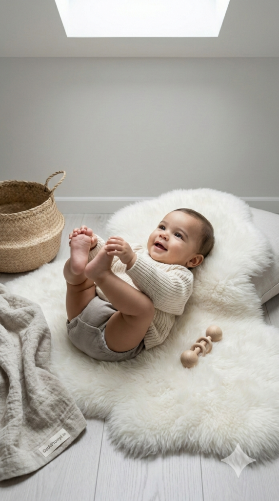 Scandinavian Floor Setup Modern Baby Photography AI Face Match Prompt