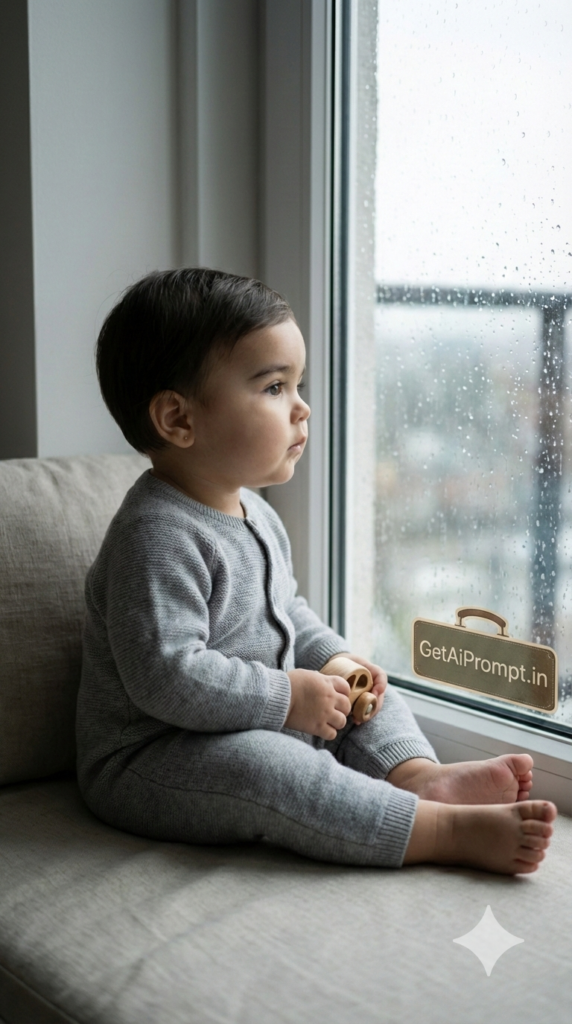 Window Sill Quiet Moment Moody Lifestyle Baby AI Portrait Prompt