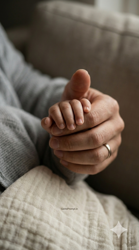 Parent Hand Detail Shot Fine Art Macro AI Baby Face Match Prompt