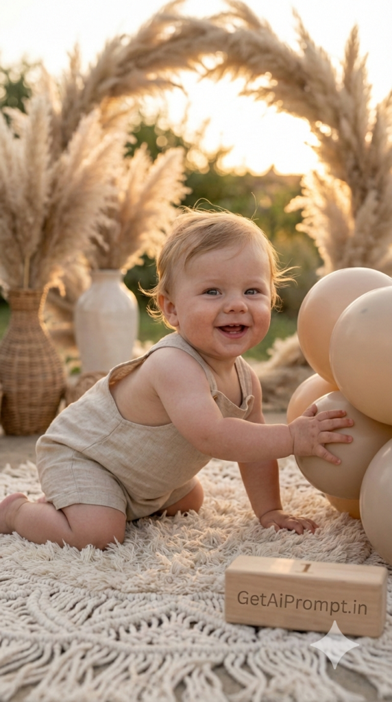 Pampas Grass Dream Setup Boho Baby AI Photography Prompt Face Match