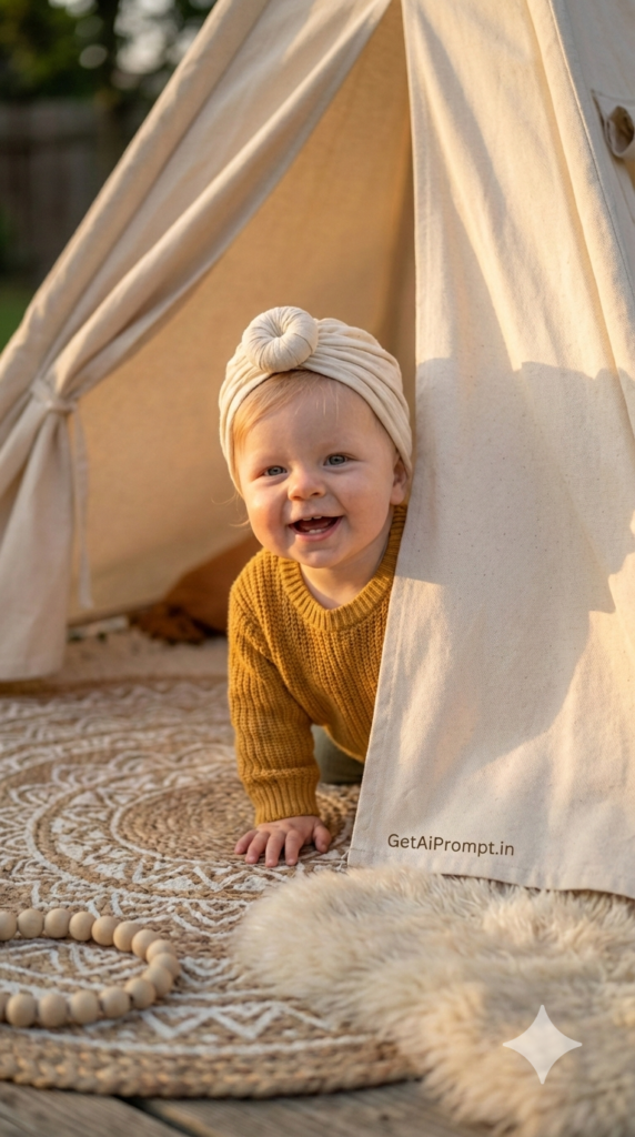 Boho Tent Teepee Scene Creative Styled AI Baby Photoshoot Face Match