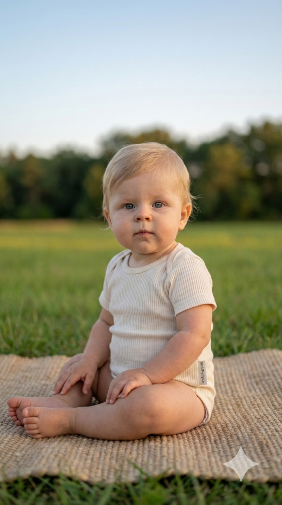 Earthy Minimal Grass Portrait Modern Outdoor Boho Baby AI Prompt