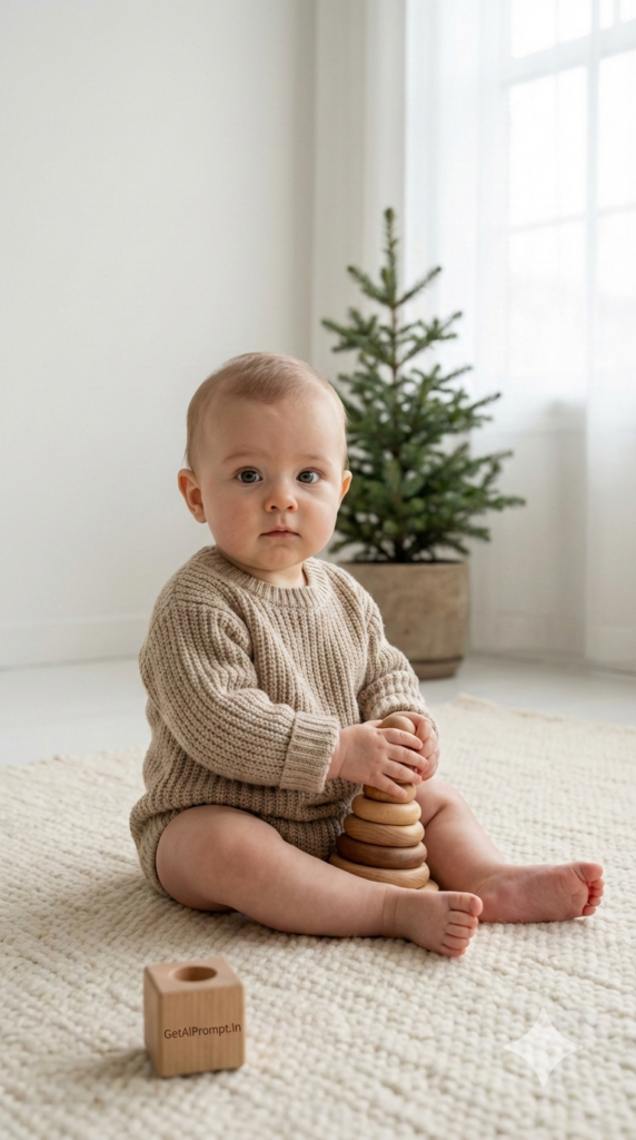 Minimal Scandinavian Christmas Baby Shoot Modern Holiday AI Prompt