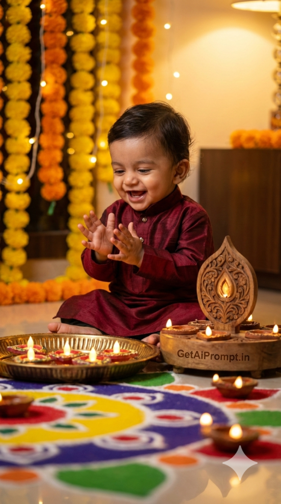 Traditional Diwali Royal Glow Shoot Vibrant Festive Baby AI Portrait