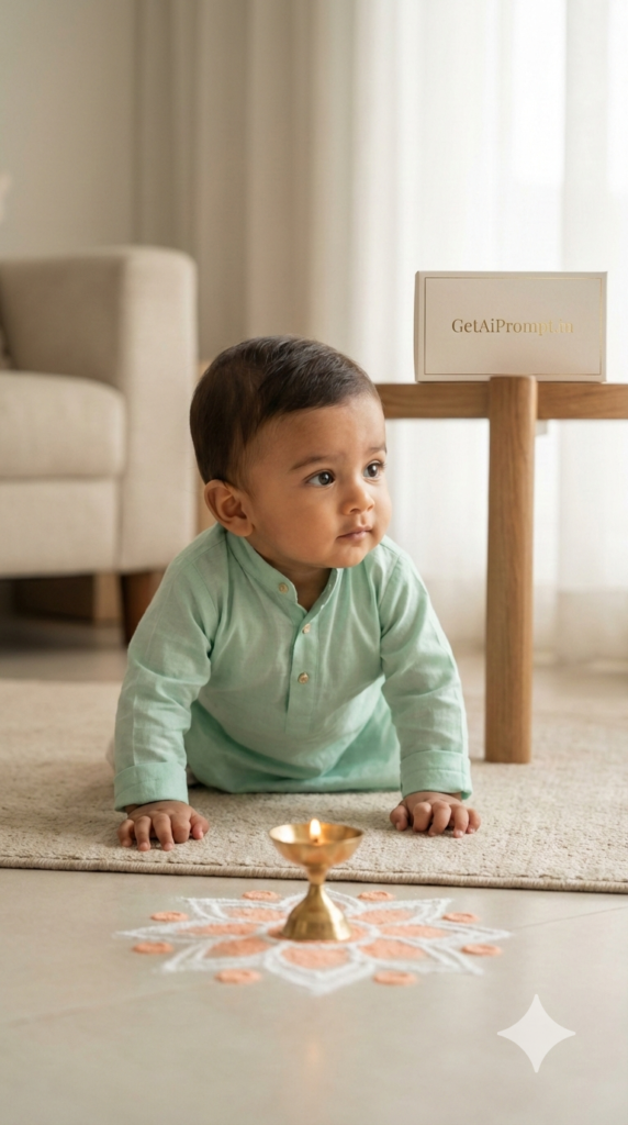 Modern Minimal Diwali Baby Shoot Elegant AI Face Match Prompt