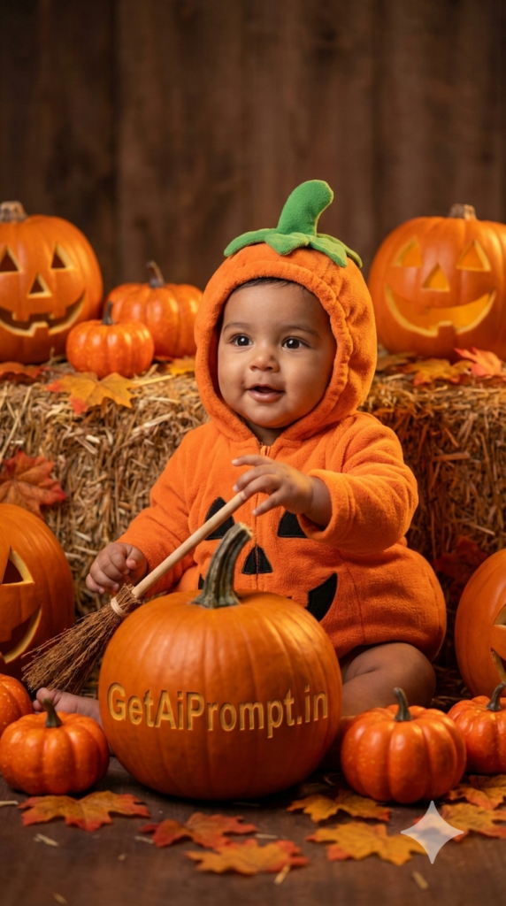 Cute Pumpkin Halloween Baby Shoot Autumn Aesthetic AI Portrait