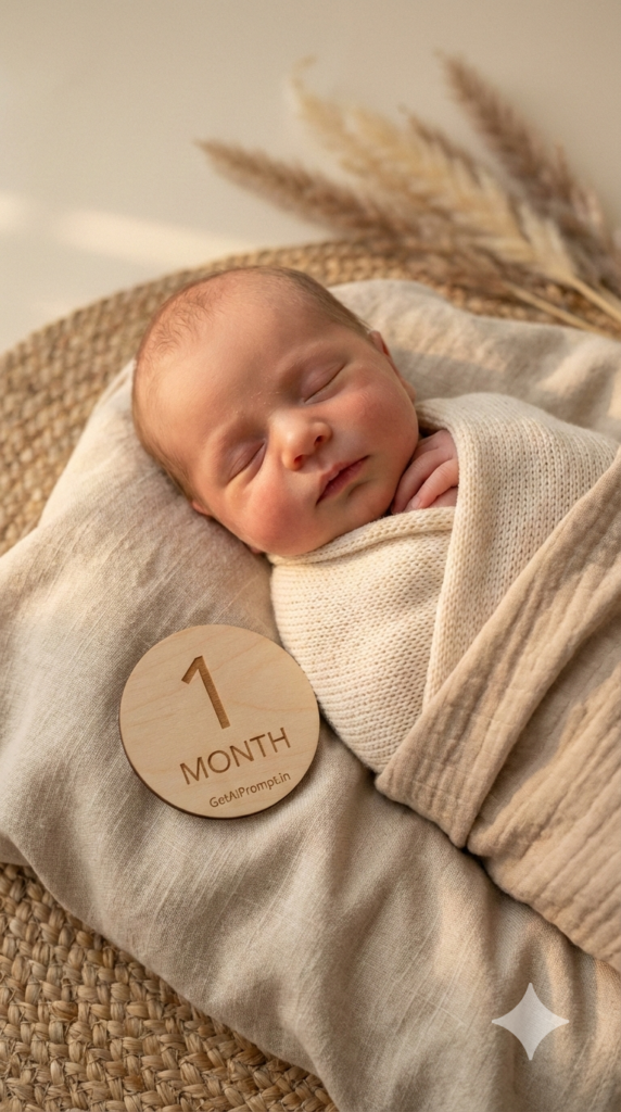 1 Month Soft Newborn Neutral Milestone AI Baby Photoshoot Face Match Prompt