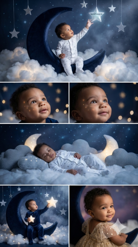 6 Months Moon Stars Magical Baby Photoshoot AI Face Match Prompt