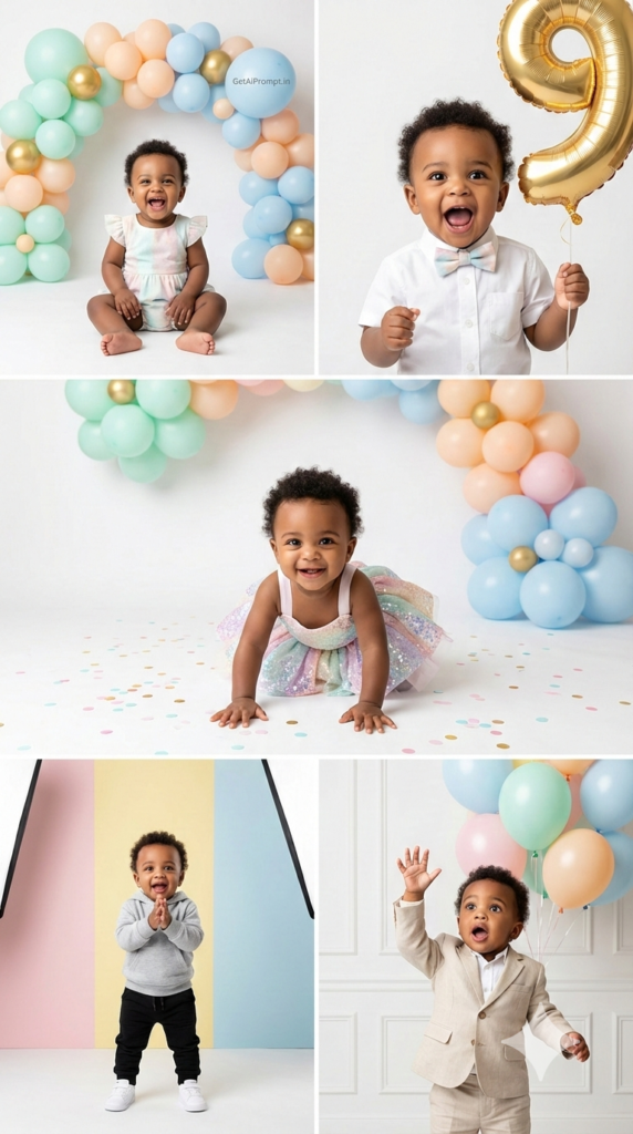 9 Months Balloon Celebration Modern Baby Milestone AI Prompt