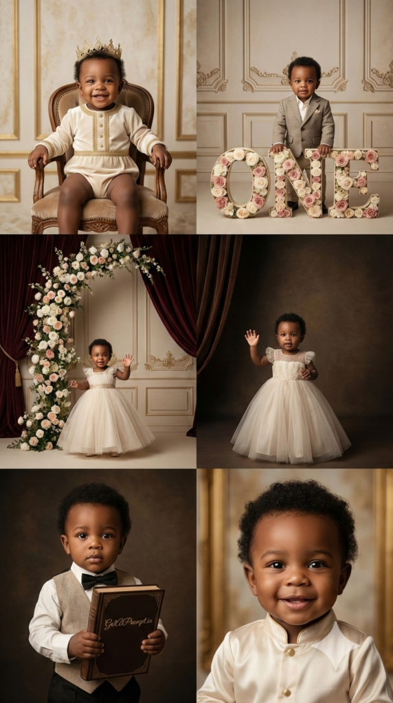 12 Months Royal First Birthday Portrait AI Baby Photo Face Match