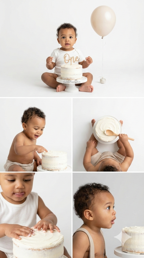 12 Months Minimal Cake Smash AI Baby Photography Portrait Prompt