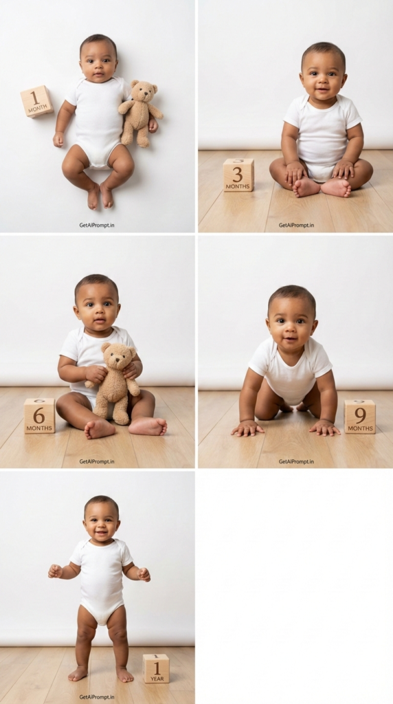 Monthly Consistent Studio Series Grid Album Baby AI Photoshoot Prompt