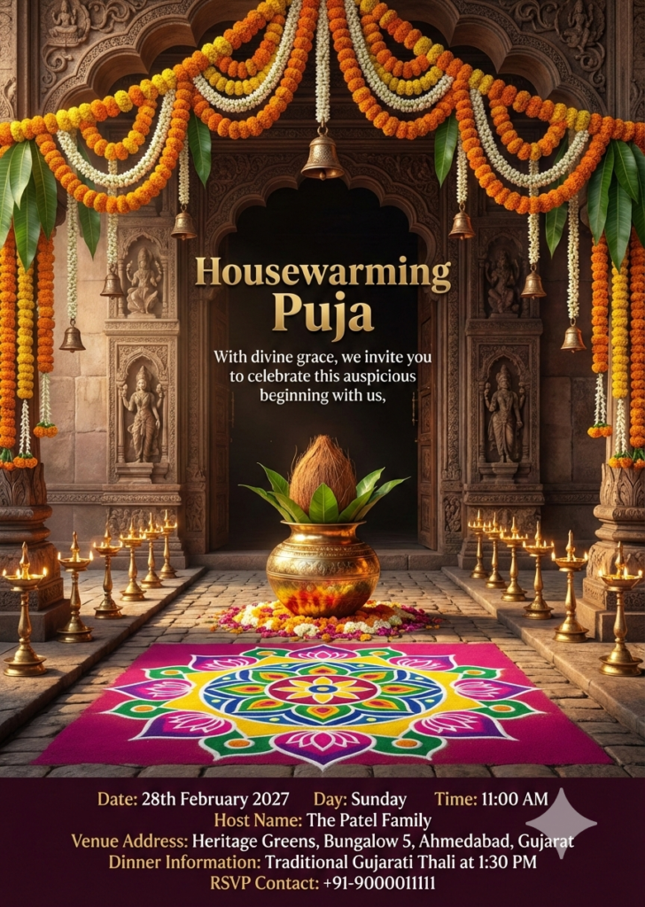 Grand Entrance Archway Griha Pravesh Card AI Prompt