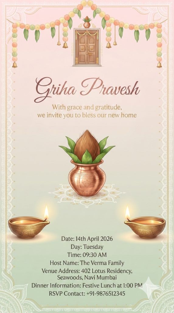 Subtle Pastel Blessings Invitation Griha Pravesh AI Design