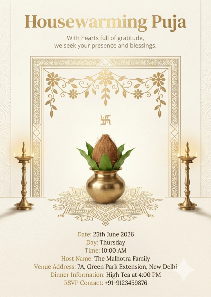Elegant Cream Gold Prosperity Theme Housewarming Invite