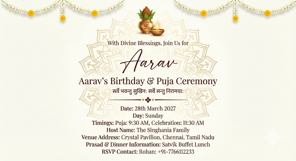 Modern Minimal Birthday with Puja Invitation Aesthetic Design Highly SEO WORD