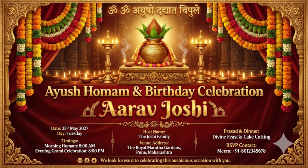 Grand Temple Style Puja Birthday Invite Royal Hindu Ceremony Highly SEO WORD