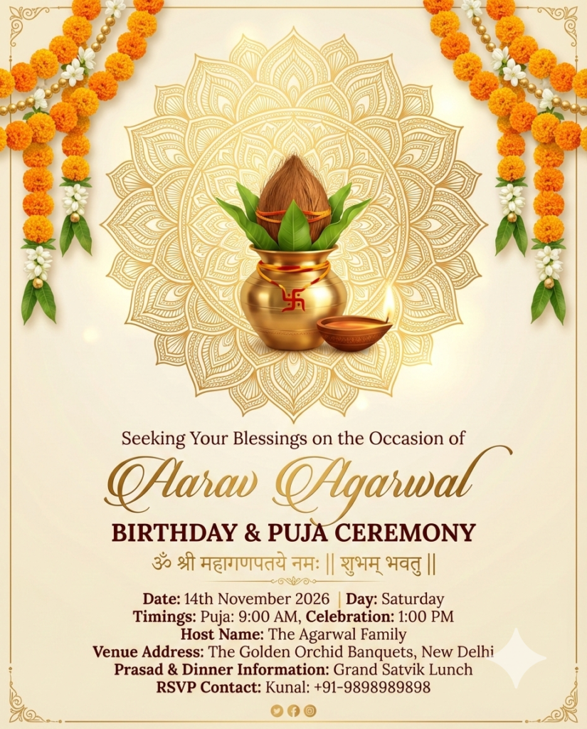 Elegant Floral Mandala Birthday Puja Invitation AI Prompt Highly SEO WORD