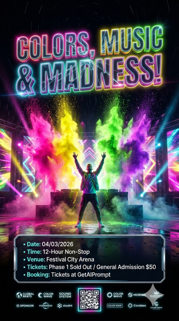 EDM Festival Inspired Holi Invite event poster background