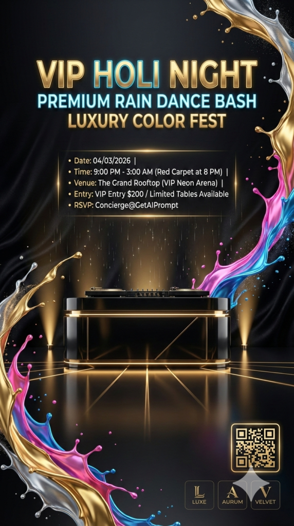 VIP Holi Night Party Invitation luxury club holi event poster
