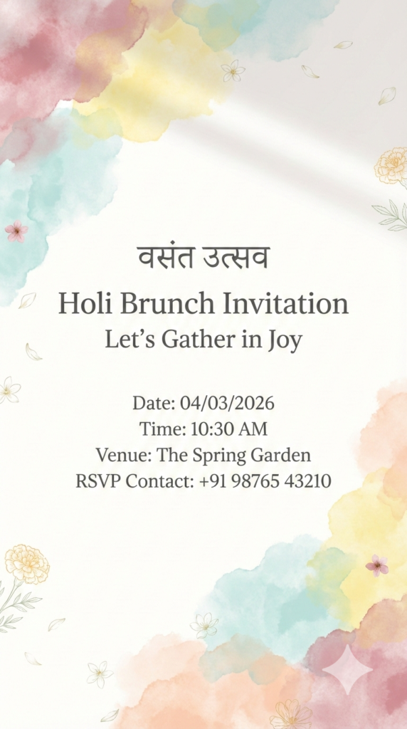 Floral Spring Holi Brunch Card airy minimal aesthetic party invitation