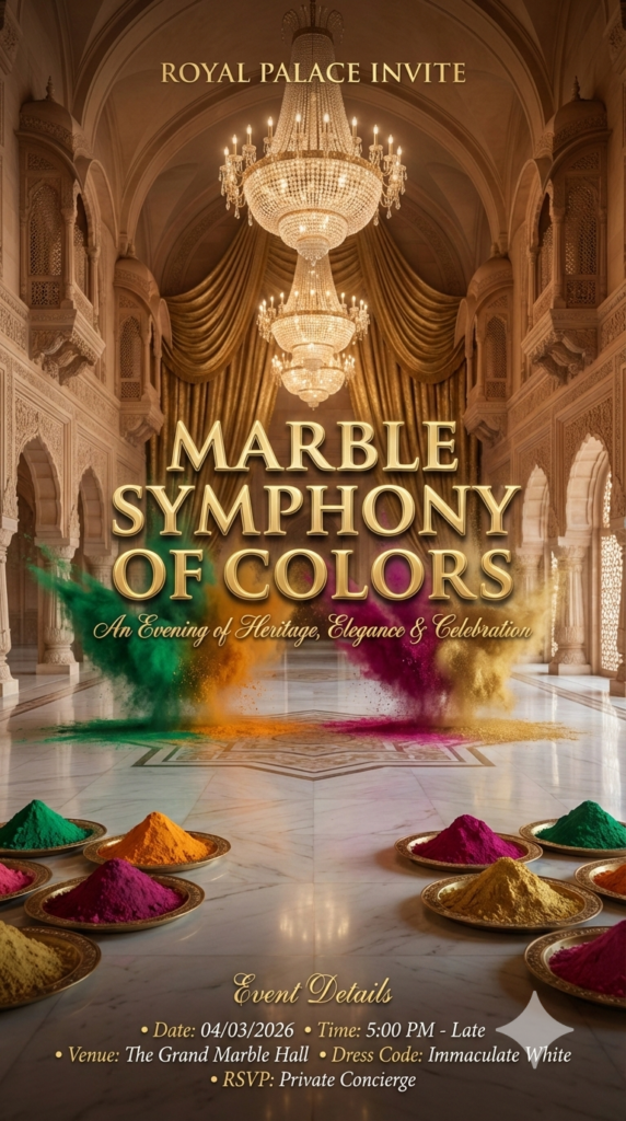 Marble Symphony of Colors premium holi event card maharaja holi celebration