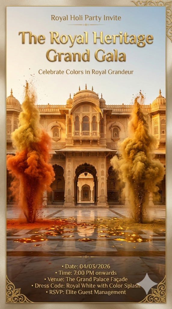 The Royal Heritage Grand Gala Invite premium holi invitation background