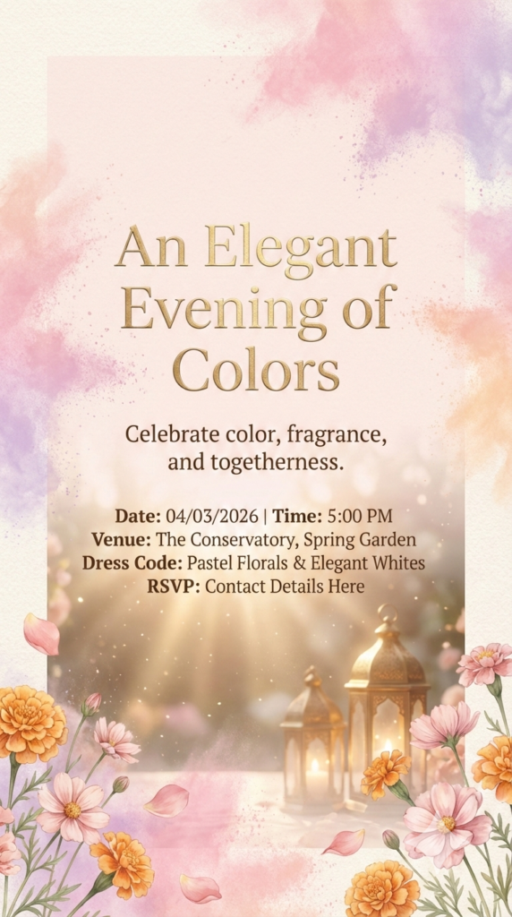Pastel Bloom Holi Soirée Invitation premium Holi card design