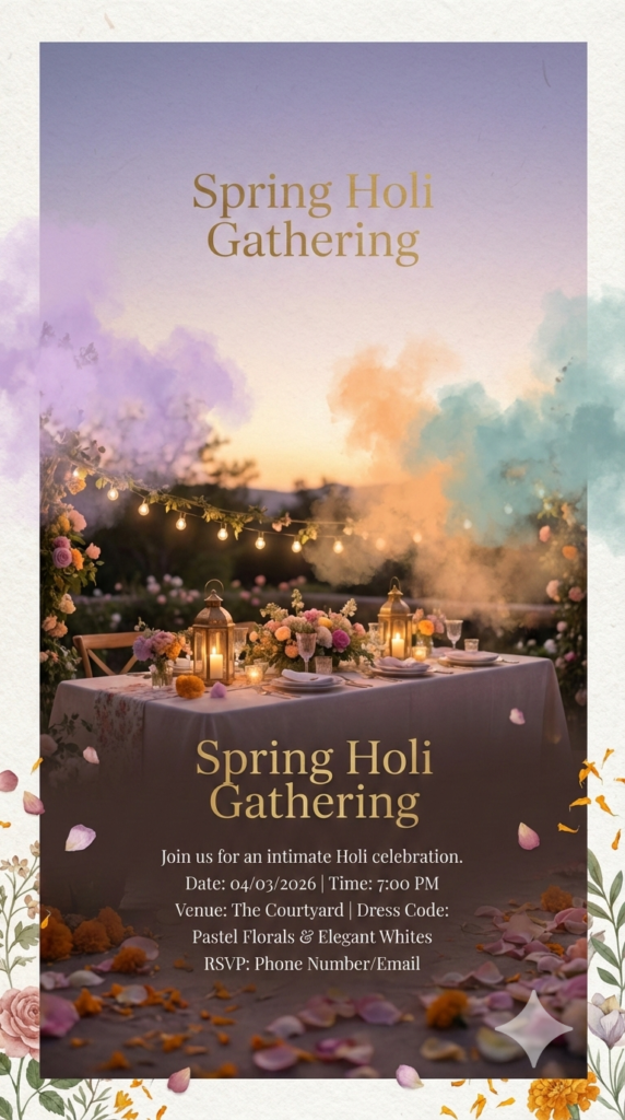 Twilight Floral Holi Garden Invite evening Holi celebration template