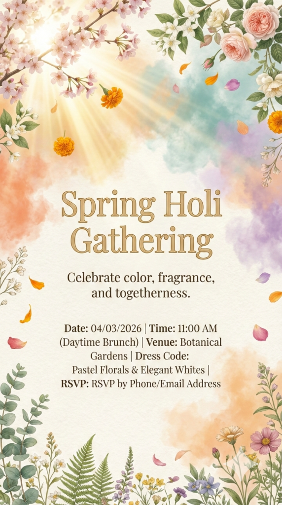 Sunlit Botanical Celebration Invite daytime Holi celebration template