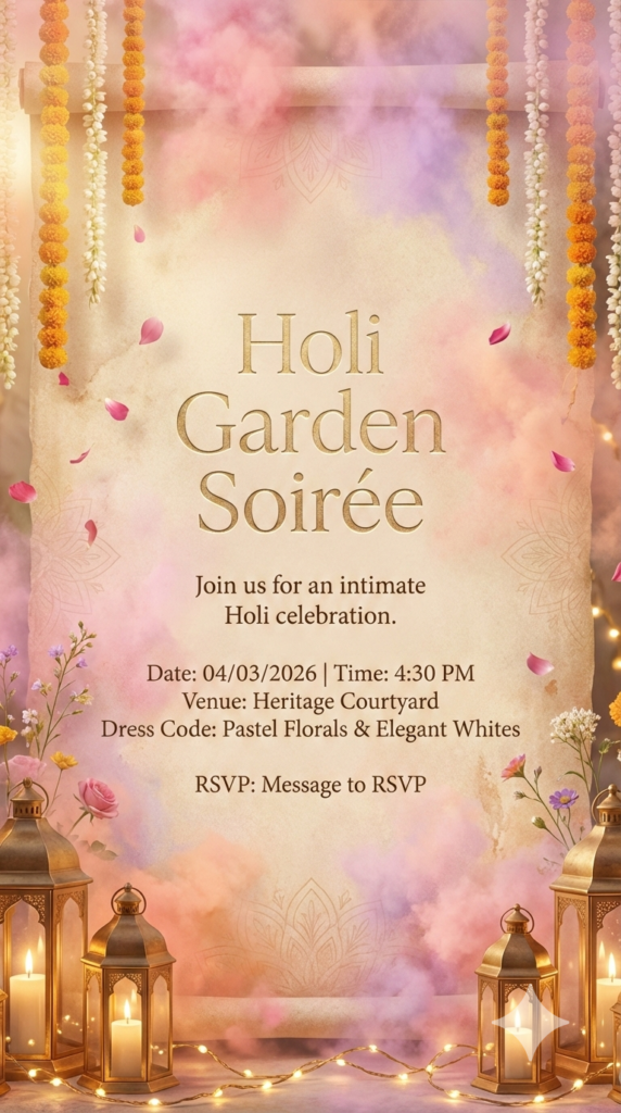 Intimate Courtyard Floral Soirée heritage Holi milan invitation card