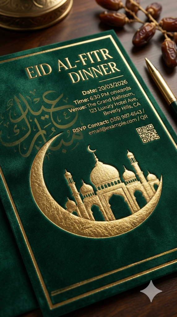 Luxury Gold Foil Eid Invitation Card premium print template