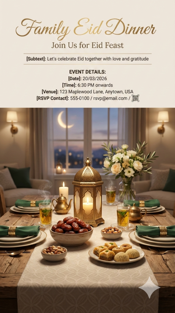 Warm Golden Home Eid Feast Invitation Eid party invite template