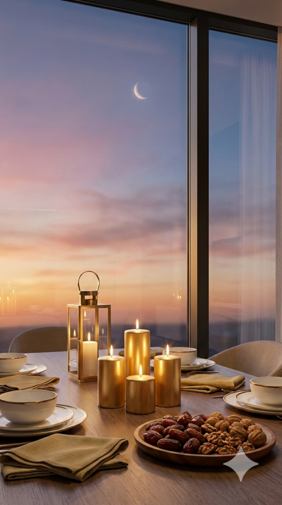 Sunset Window Family Eid Dinner Card digital Iftar invite template