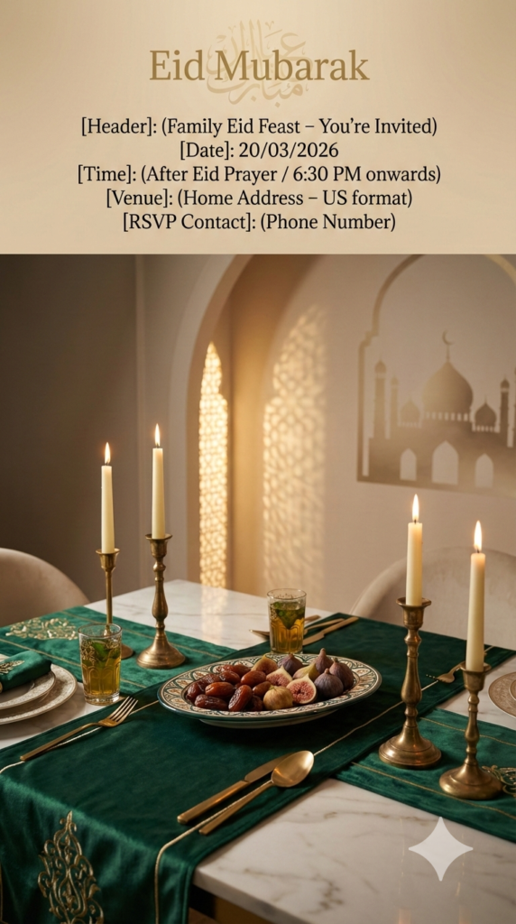 Traditional Elegant Eid Feast Invitation elegant Muslim dinner invitation