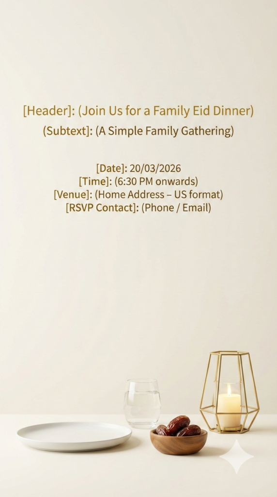 Minimal Cream Gold Eid Home Dinner Invite modern Islamic invitation design