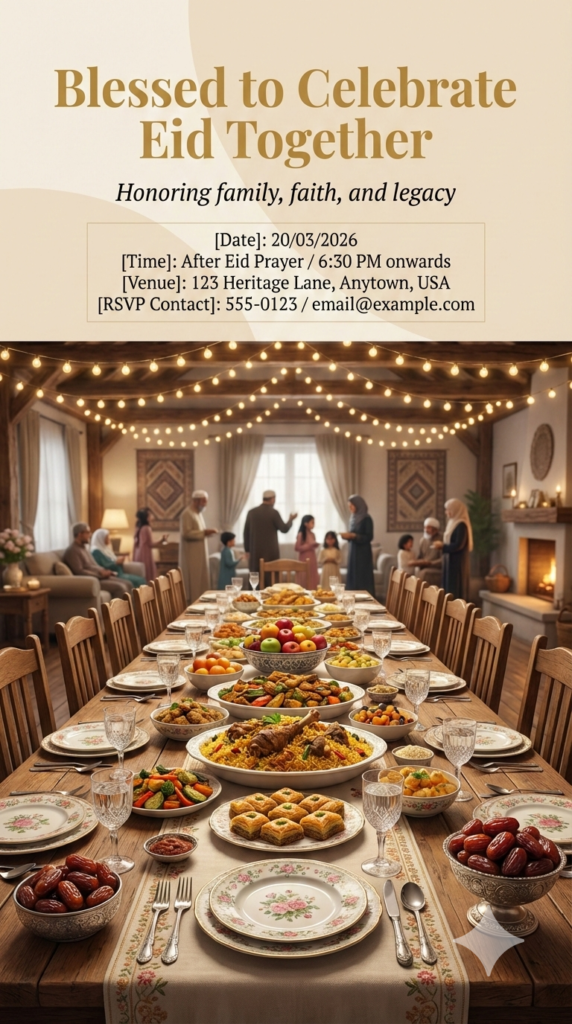 Multi-Generational Family Eid Celebration Invite editable Eid party card