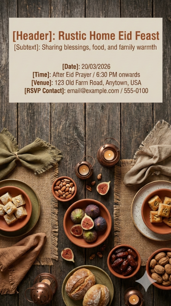 Rustic Wooden Table Eid Feast Invitation aesthetic Eid background