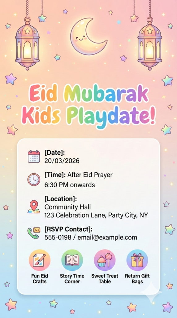 Rainbow Stars Eid Playdate Invite modern whatsapp digital eid invite