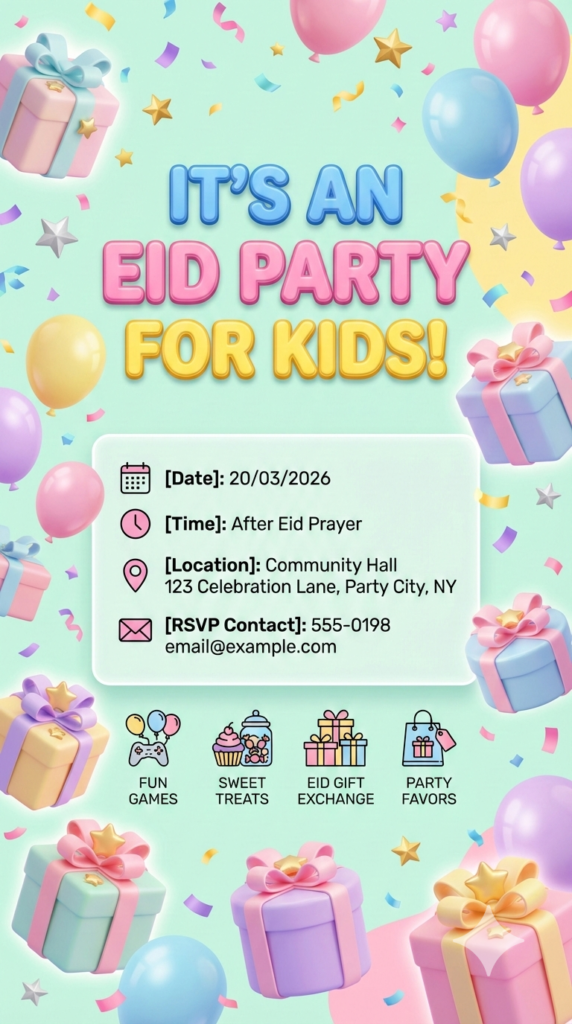 Confetti Gift Box Explosion Design dynamic editable canva eid template