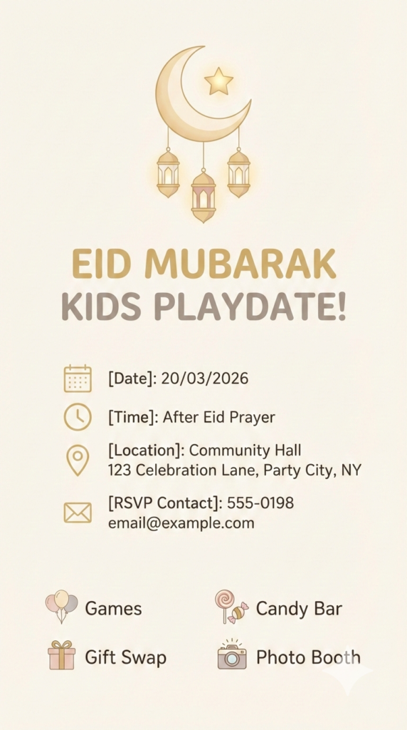 Minimal Pastel Modern Kids Eid Invite elegant child friendly whatsapp digital invite