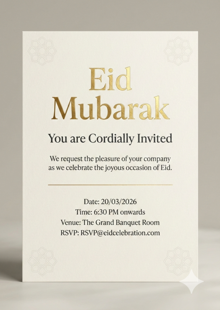 Option 1 Classic Cream Gold Embossed Eid Invitation Printable Canva PDF
